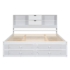 Platform Bed With Storage Headboard And 8 Drawers