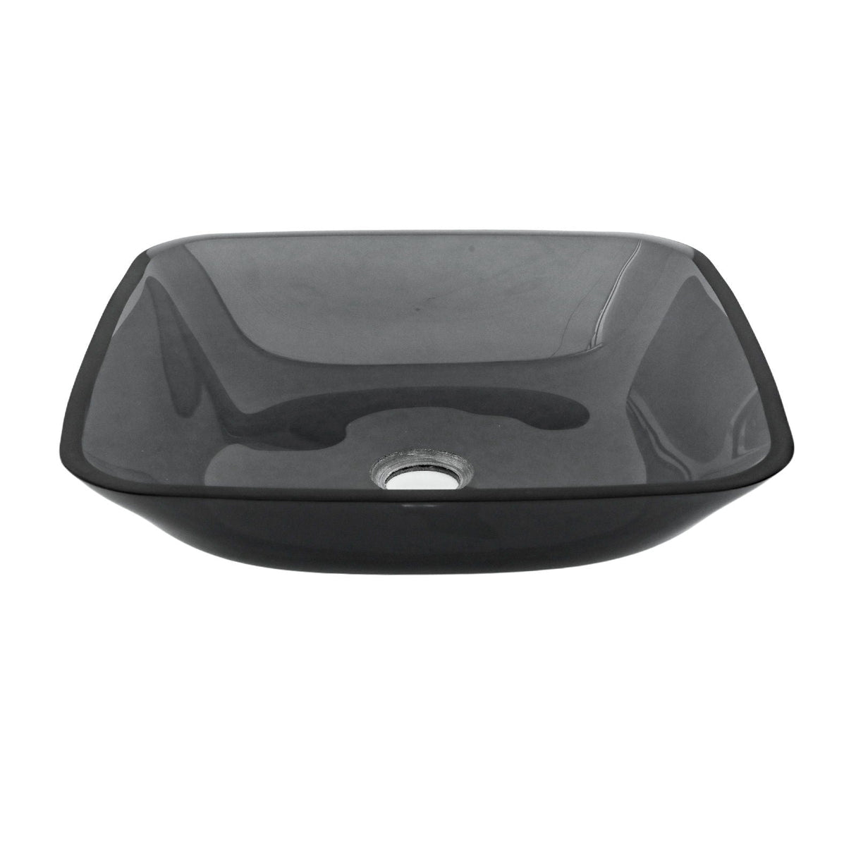 Square Vessel Sink For Bathroom, Above Counter Design With Pop Up Drain, Smooth Rounded Edges - Gray