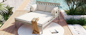 Outdoor Daybed With Four Pillows (Gray+Beige Cushion)