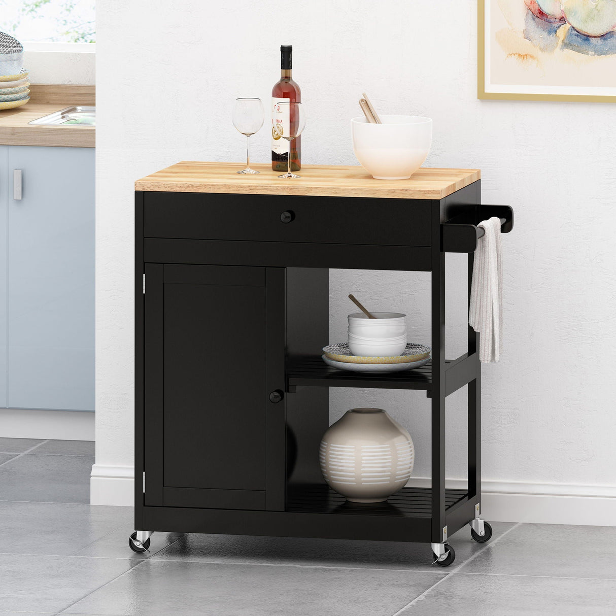 Lanier Kitchen Cart With Wheels - Black