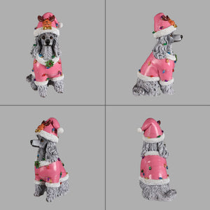 Christmas Poodle Statue, Holiday Dog Figurine