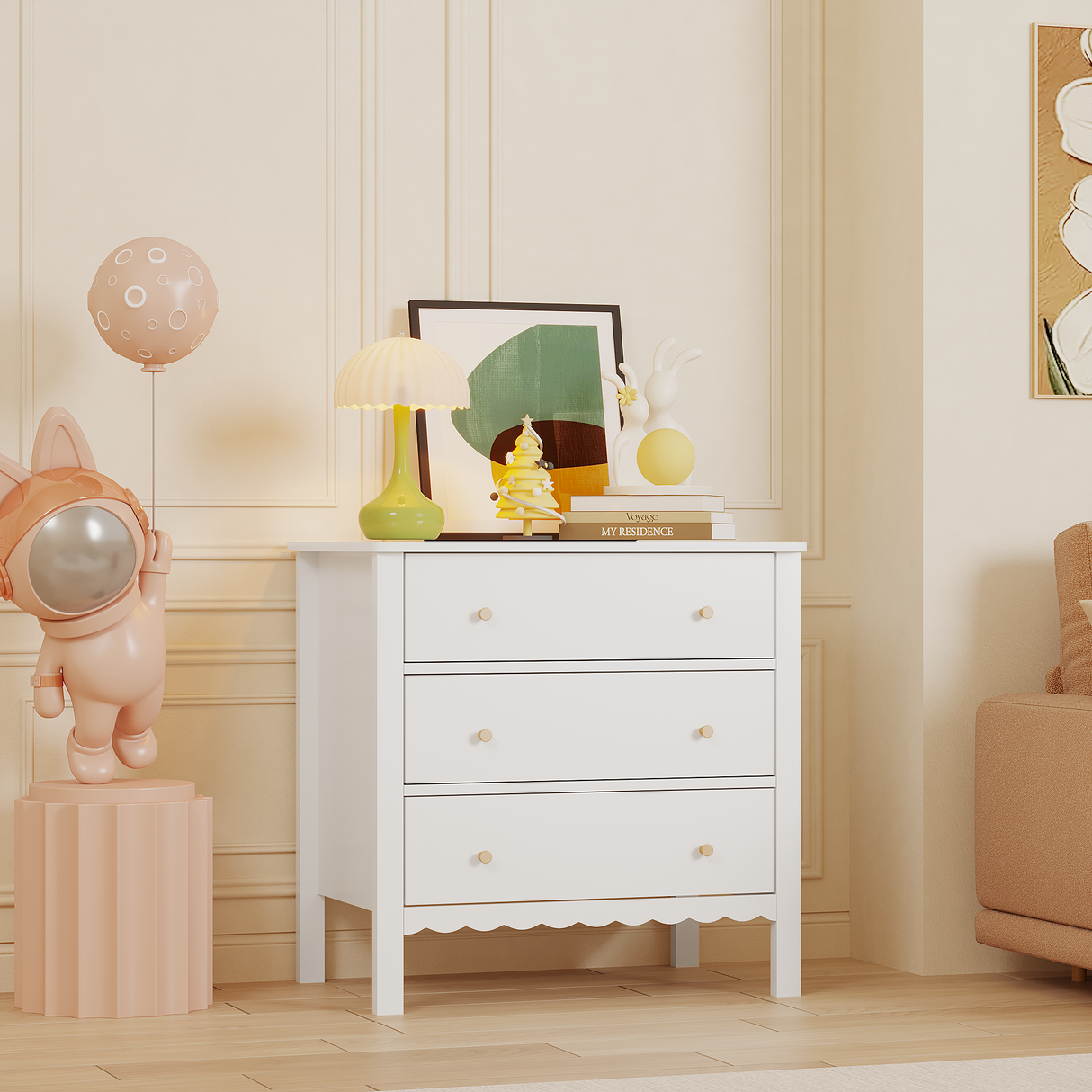 White 3 Drawer Dresser for Bedroom