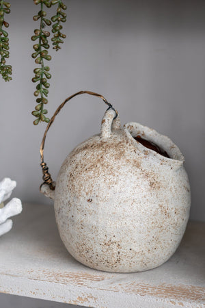 9.8x8.3x10.3" Hand-Pulled Decorative Ceramic Jug with Worn Finish