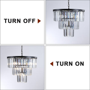 20' Luxury 3-Tier Crystal Chandelier, 7-Light Black Frame Pendant Light, Elegant Ceiling Lighting for Living Room, Dining Room, Bedroom (No Bulbs)