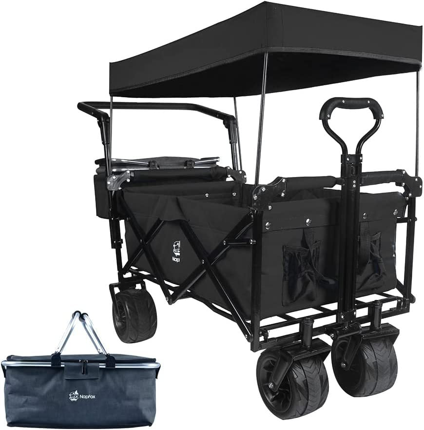 All-Terrain Collapsible Wagon Cart with Removable Canopy – Black