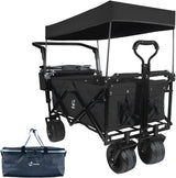 All-Terrain Collapsible Wagon Cart with Removable Canopy – Black