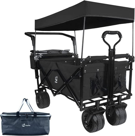 All-Terrain Collapsible Wagon Cart with Removable Canopy – Black