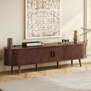 TV Stand For 70" TV, Console With Tambour Doors, Drawers And Built In Power Outlet - Dark Brown