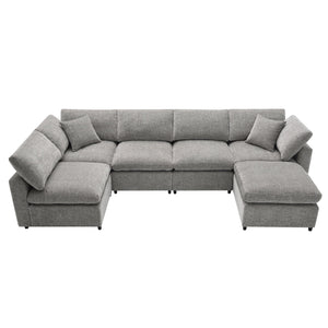 Modern Modular Cloud Sofa Bed, 6 Seat Sectional Couch Set With Ottoman, Free Combination, Convertible U Shaped Sleeper Sofa For Living Room