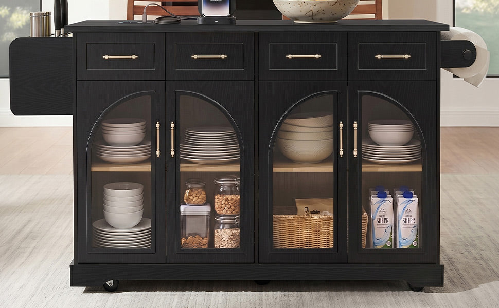 K&K 65" Kitchen Island with Storage & Drop Leaf