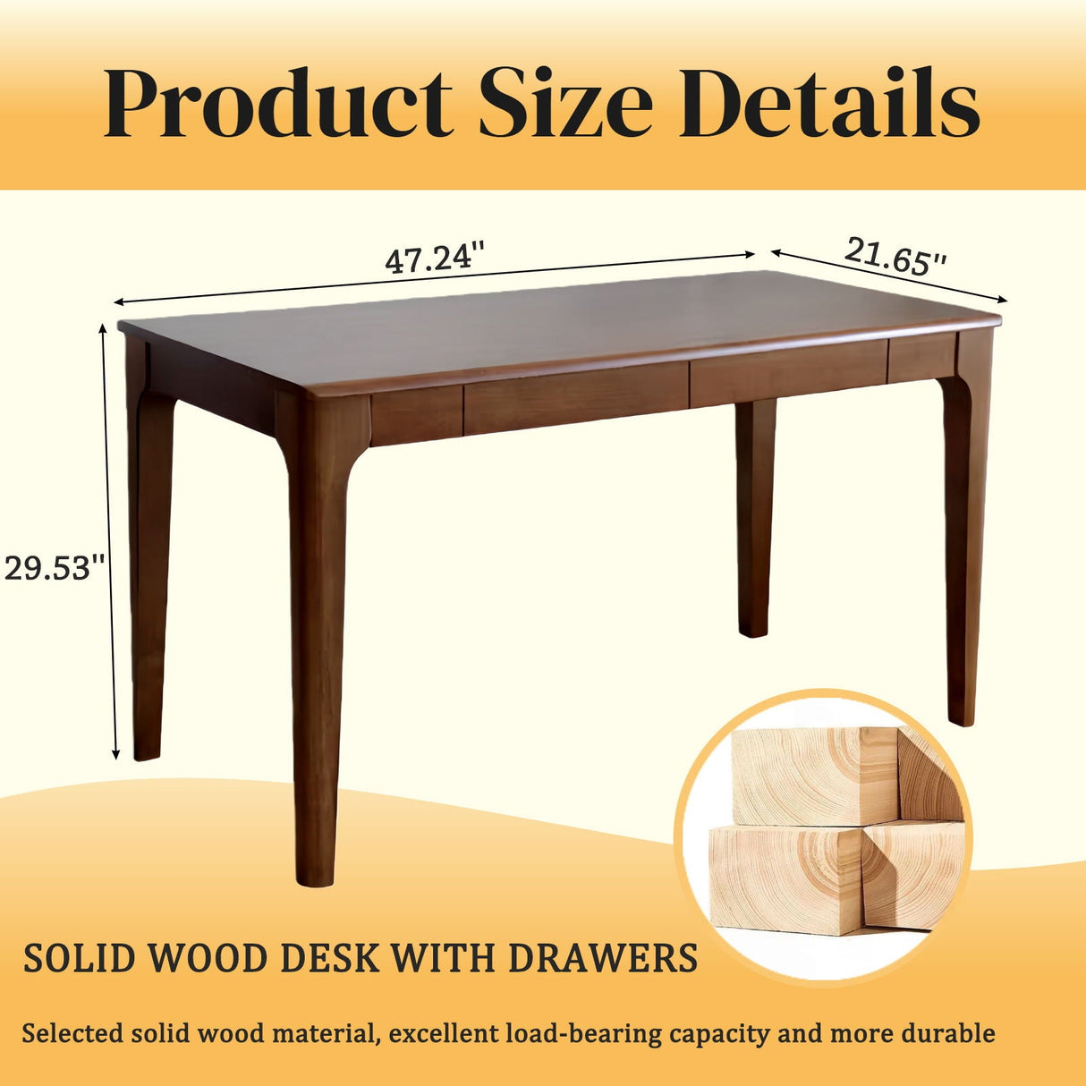 Desk With Drawers, Smooth Edge Design - Walnut