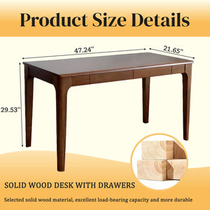 Desk With Drawers, Smooth Edge Design - Walnut