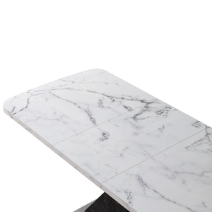 Rectangle Dining Table With Stretchable Top, X Shape Mdf Legs With Steel Base - White / Black