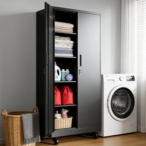 Heavy Duty Metal Storage Cabinet with Doors and Wheels