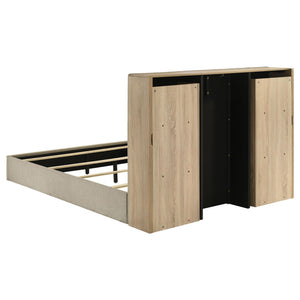 Arielle Queen Bookcase Panel Storage Bed Light Oak