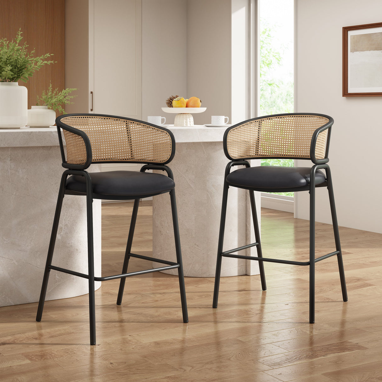 Ethan Indoor Metal Upholstered Barstool Set of 2