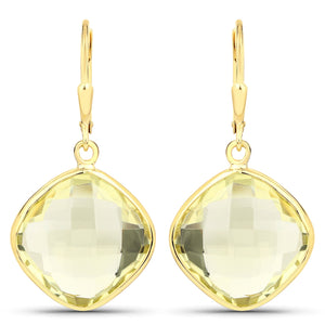 21.40 Carat Genuine Lemon Quartz .925 Sterling Silver Earrings
