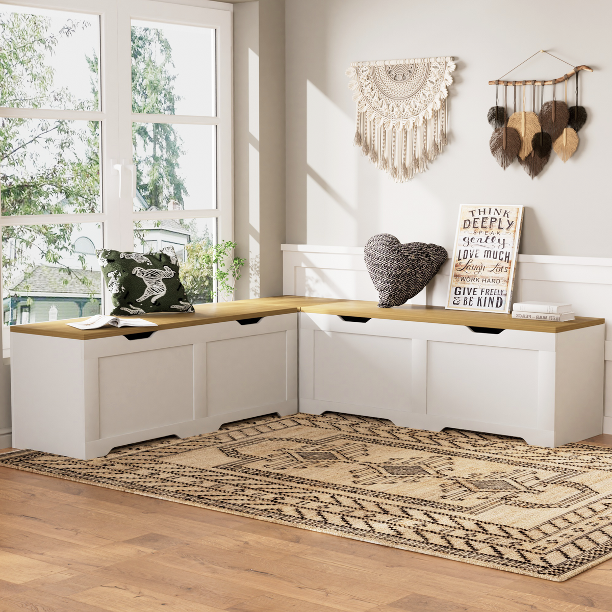 3-Piece L-Shaped Multi-Functional Storage Bench with Cushion