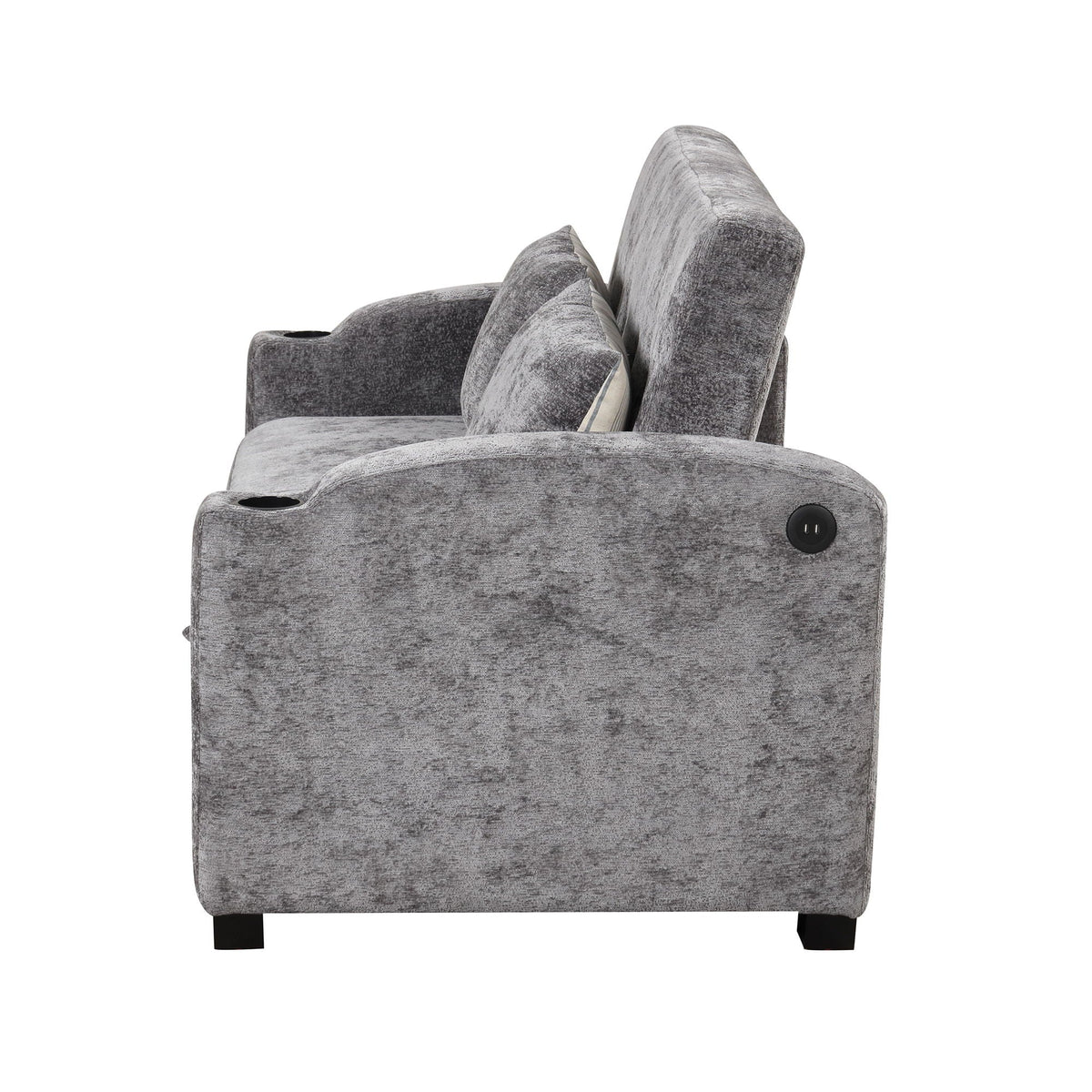Pull Out Loveseat Sofa With Adjsutable Backrest, 2 Pillows, Cup Holders, USB Ports For Living Room