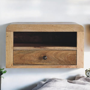 Chunky Floating Bedside, 1-Drawer, 1 Open Slot, Oak-ish