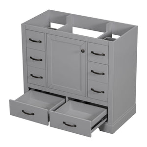 36" Bathroom Vanity Without Sink, Cabinet Base Only, 6 Drawers, Multi Functional Drawer Divider, Adjustable Shelf - Gray