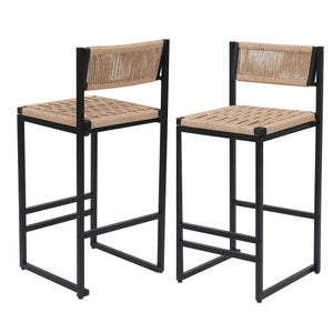 Kitchen Bar Stools with Footrest Set of 2 Paper Rope Weave Dining Chairs