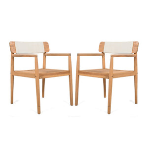 Creative Braided Acacia Wood Outdoor Dining Table And Chairs With Armrests (Set of 2) - Teak / White