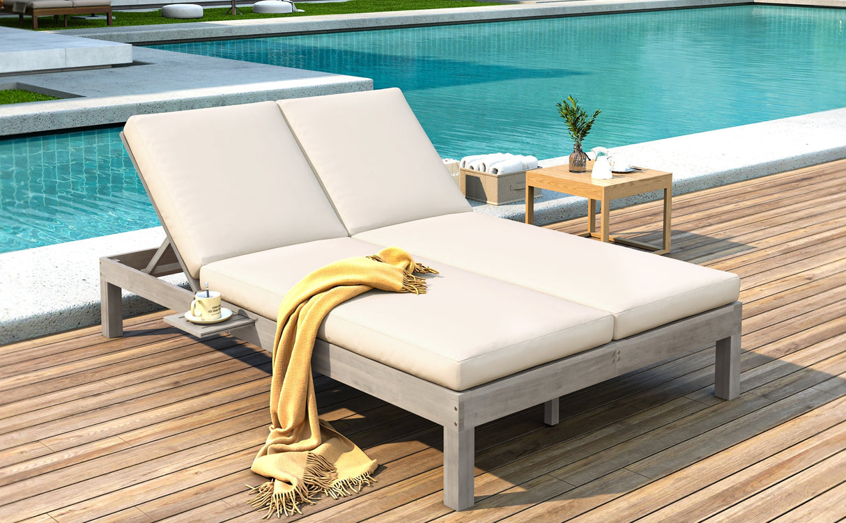 TREXM 5-Position Adjustable Backrest Double Chaise Lounge Outdoor