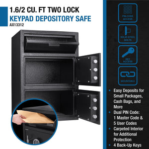 Digital Keypad 2 Lock Depository Safe 1 6 2 Cubic Ft - Black