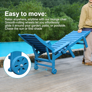 HDPE Chaise Lounge Chair Outdoor, Pool Lounge Chairs with 4-Position Adjustable Backrest, Supports Up to 360 LBS for Patio Poolside Deck Beach Backyard (blue)