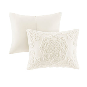 Tufted Cotton Chenille Medallion Fringe Coverlet Mini Set - Off-White Full/Queen