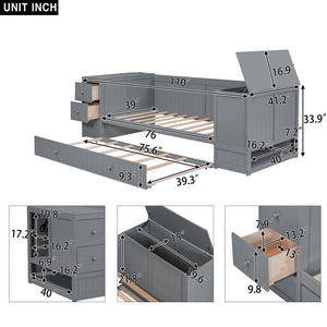 Daybed With Storage Arms, Trundle And Charging Station