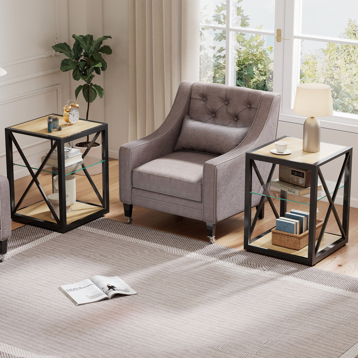 Set of 2 Modern End Table Nightstands