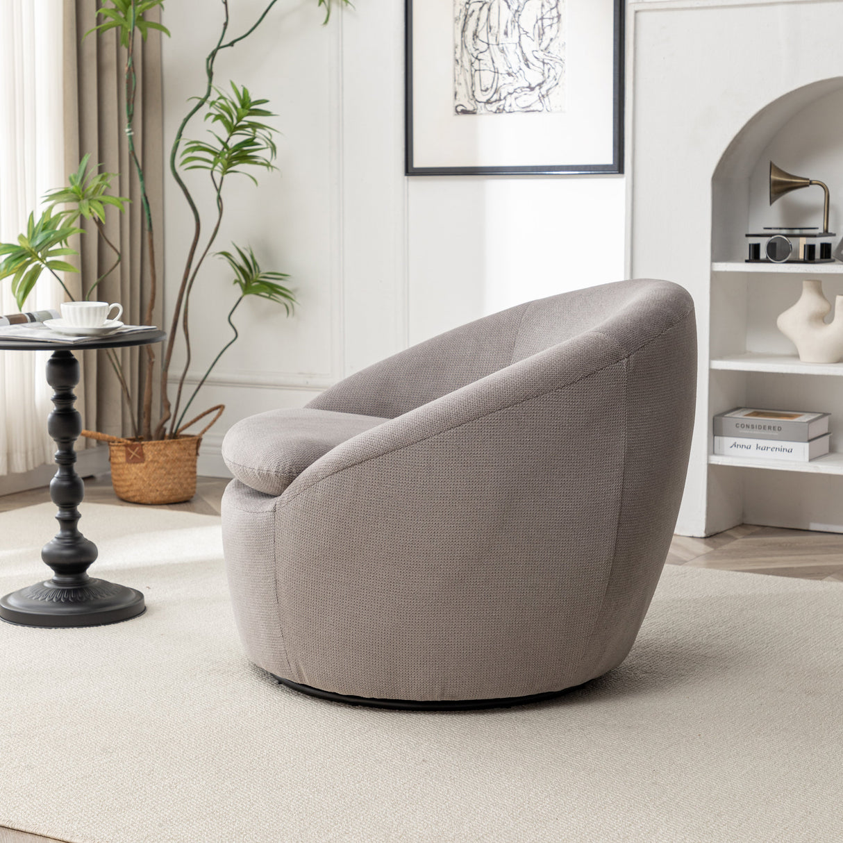 Winnie Modern Teddy Fabric Swivel Barrel Chair