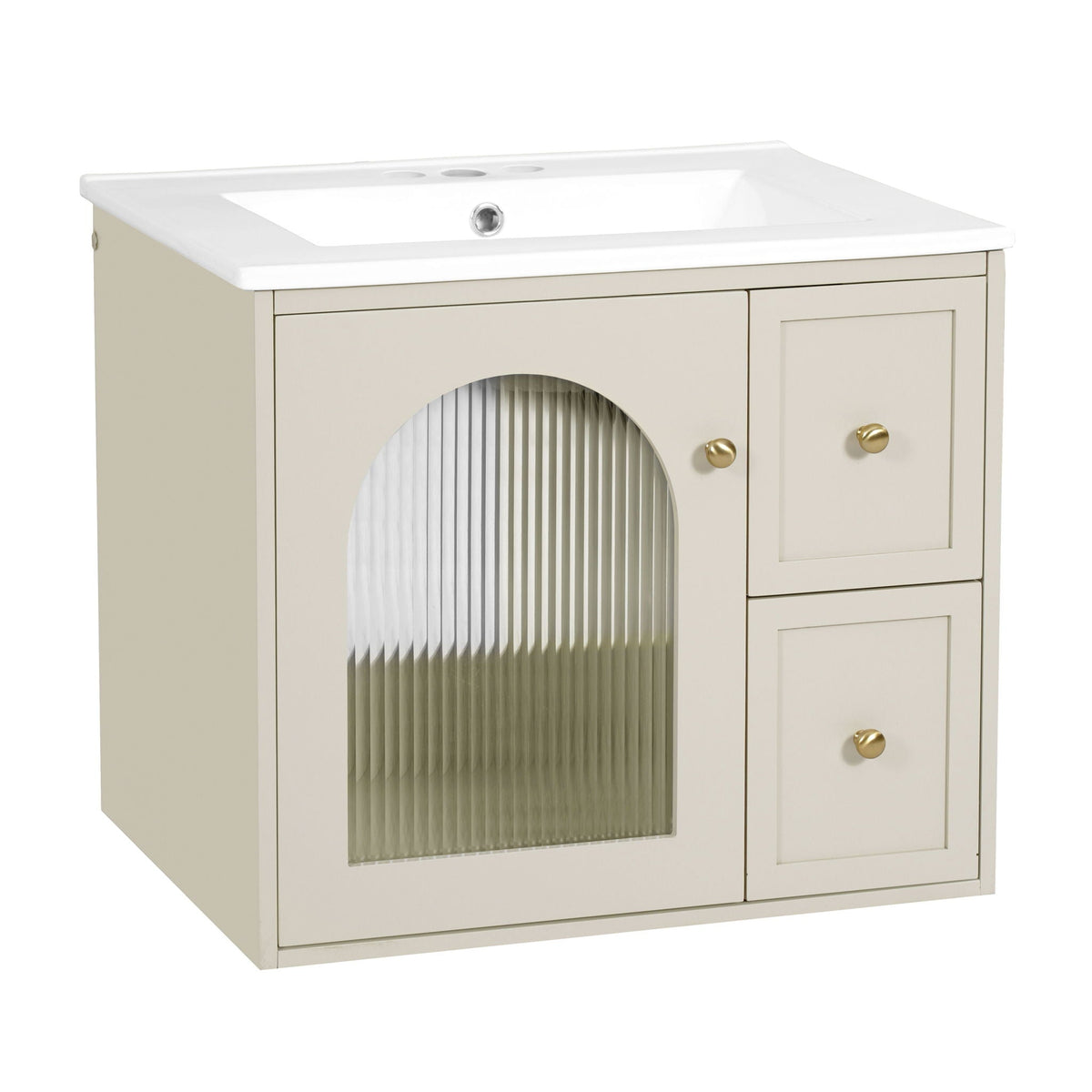 Wall-Mounted Bathroom Vanity Set with Ceramic Sink and Soft-Close Drawers - Black, Beige, or White