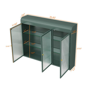 Arched Wall Mounted Cabinet, 3 Door Storage For Kitchen - Dark Green