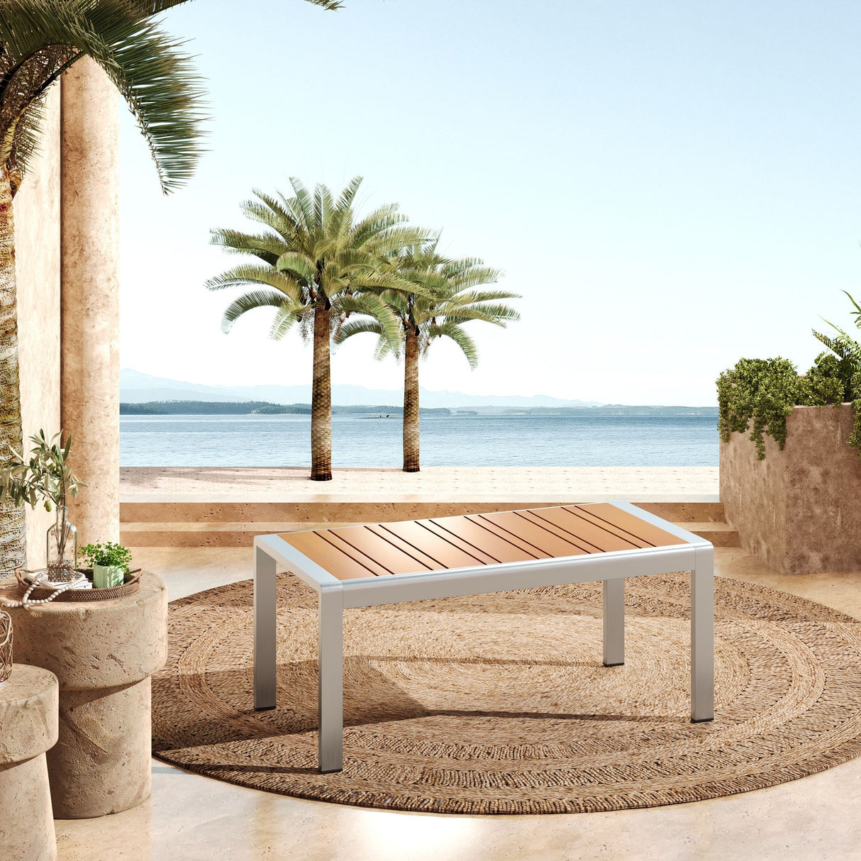 Cora Outdoor Aluminum Coffee Table - Natural / Silver
