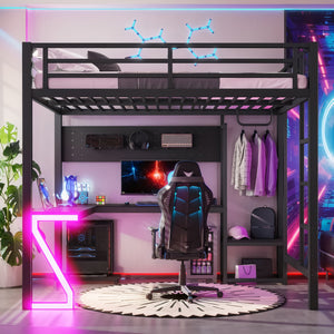 Full Loft Bed with L-shaped Desk and USB Ports