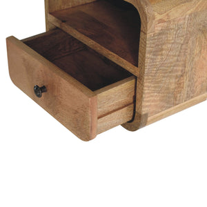 Extra Mini Wall-Mounted Curved Oak-ish Nightstand with Open Slot, 1-Drawer