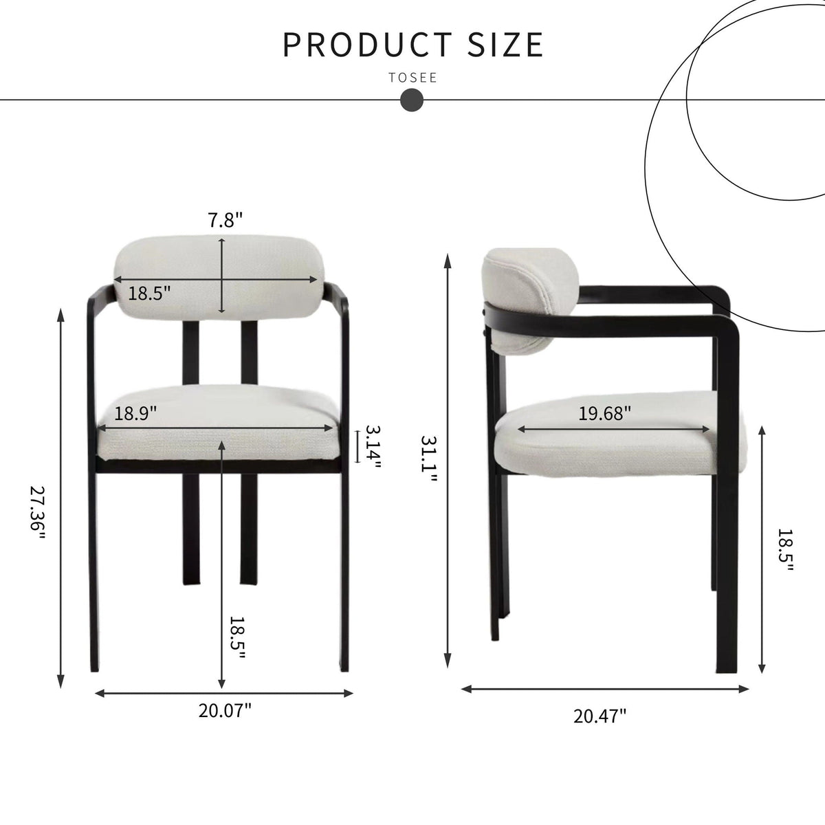 Dining Arm Chairs Set of 2 with Fabric Upholstery and Metal Legs - Green, Orange, or Beige