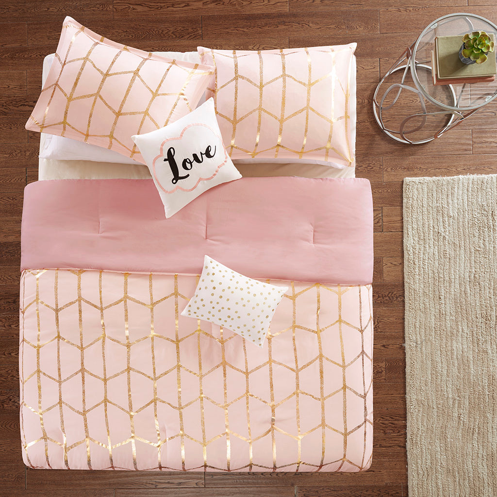 Metallic Full/Queen Printed Comforter Set