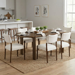 7 Pieces Modern Oval Dining Set, Rustic Farmhouse Solid Wood Kitchen Table Set for 6