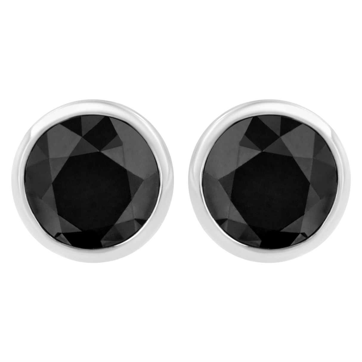 .925 Sterling Silver 4.00 Cttw Round Brilliant-Cut Black Diamond Bezel-Set Stud Earrings with Screw Backs (Fancy Color-Enhanced, I2-I3 Clarity)