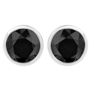 .925 Sterling Silver 4.00 Cttw Round Brilliant-Cut Black Diamond Bezel-Set Stud Earrings with Screw Backs (Fancy Color-Enhanced, I2-I3 Clarity)