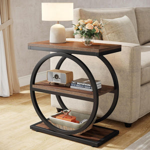 Slim End Tables With 3 Shelves, Compact (Set of 2) - Brown