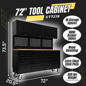 72" Heavy Duty Rolling Tool Storage Cabinet with Power Strip