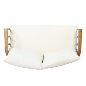 Outdoor Acacia Wood Loveseat and Coffee Table Set with Cushions