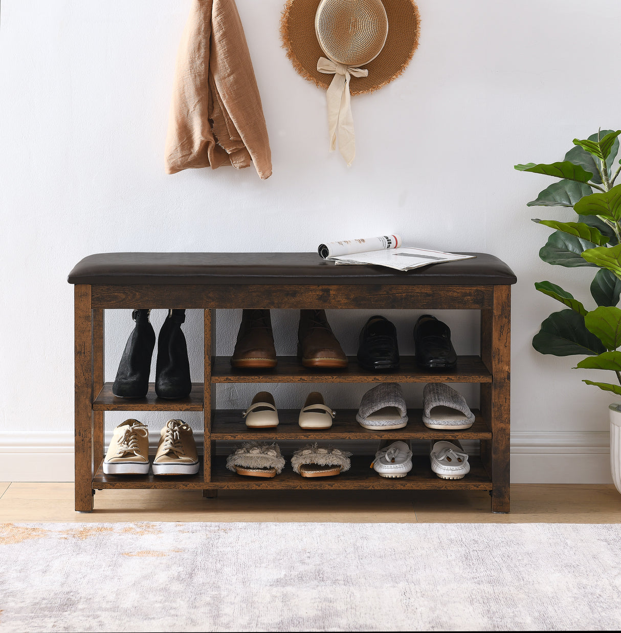 Height-adjustable shoe-changing bench