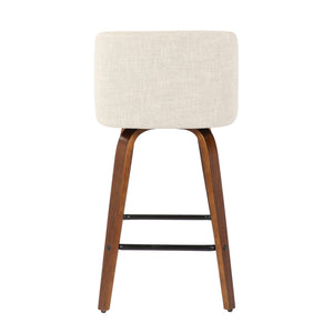 Toriano - Mid-Century Modern Counter Stool, Square Footrest (Set of 2) - Walnut / Cream