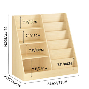 4 Tier Bookshelf and Toy Storage Organizer with Display Stand - Gray, Light Brown, White